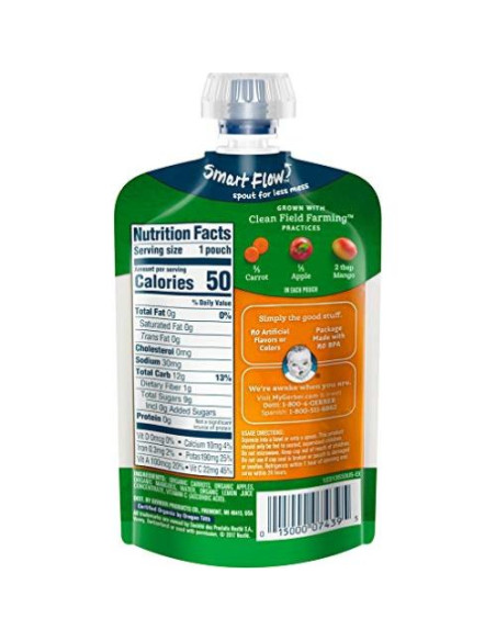 Pouches de Comida para Bebés Orgánica Gerber 2da Comida Zanahoria Manzana Mango 12x99g