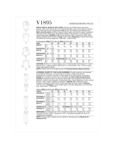 Patrón de Costura Camisa y Pantalones Vogue V1895 Tallas 34-40