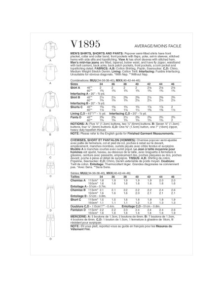 Patrón de Costura Camisa y Pantalones Vogue V1895 Tallas 34-40