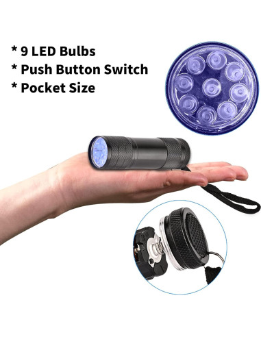 5 Linternas UV YIKOSAM 9 LED 395-400nm Portátiles para Mascotas