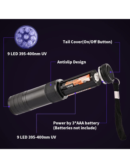 5 Linternas UV YIKOSAM 9 LED 395-400nm Portátiles para Mascotas