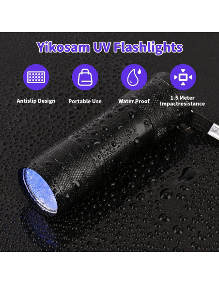 5 Linternas UV YIKOSAM 9 LED 395-400nm Portátiles para Mascotas