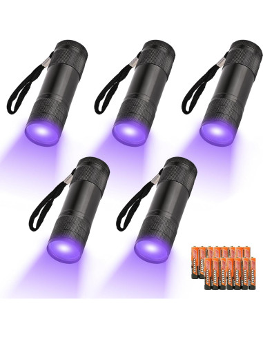 5 Linternas UV YIKOSAM 9 LED 395-400nm Portátiles para Mascotas