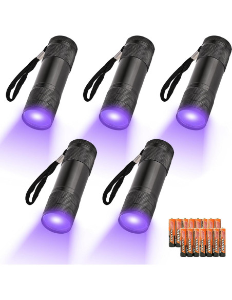 5 Linternas UV YIKOSAM 9 LED 395-400nm Portátiles para Mascotas