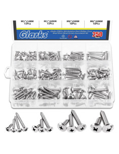 Kit de Tornillos Autoperforantes Glarks 250pcs Acero Inoxidable