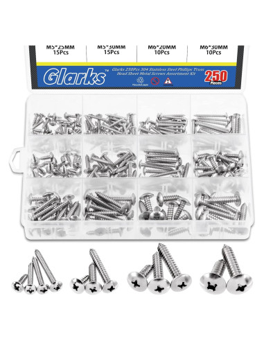 Kit de Tornillos Autoperforantes Glarks 250pcs Acero Inoxidable