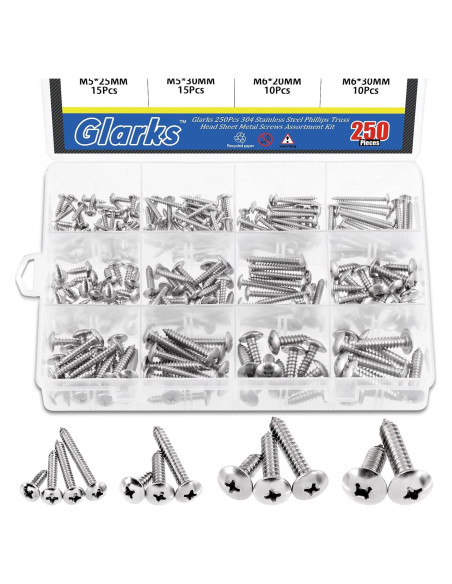 Kit de Tornillos Autoperforantes Glarks 250pcs Acero Inoxidable