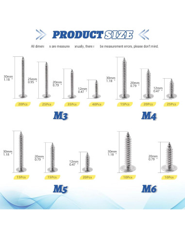 Kit de Tornillos Autoperforantes Glarks 250pcs Acero Inoxidable