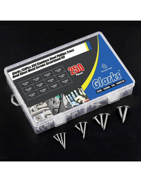 Kit de Tornillos Autoperforantes Glarks 250pcs Acero Inoxidable