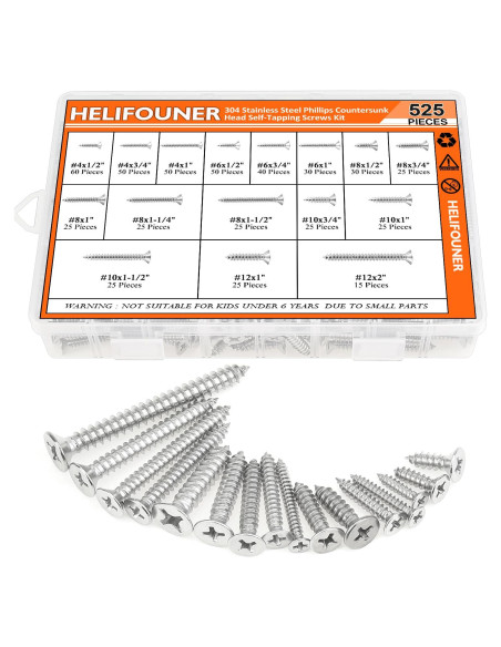 Set de 525 Tornillos de Madera HELIFOUNER Acero Inoxidable