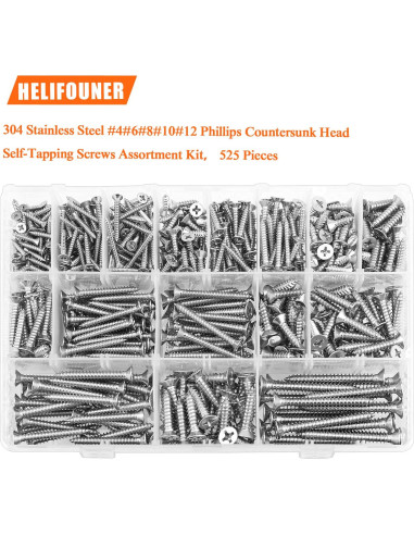 Set de 525 Tornillos de Madera HELIFOUNER Acero Inoxidable