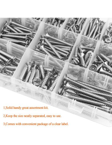 Set de 525 Tornillos de Madera HELIFOUNER Acero Inoxidable