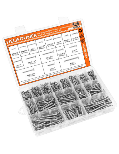 Set de 525 Tornillos de Madera HELIFOUNER Acero Inoxidable