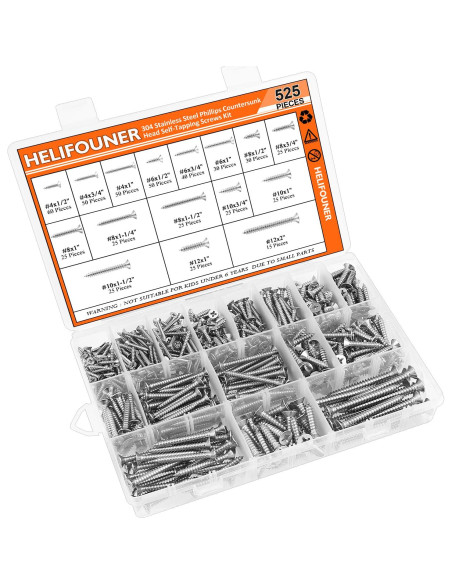 Set de 525 Tornillos de Madera HELIFOUNER Acero Inoxidable