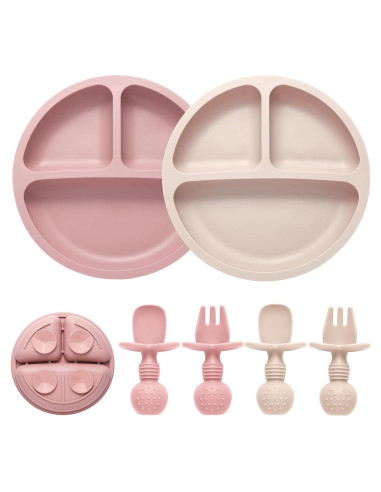 Juego de Alimentación de Silicona Eascrozn 2 Platos y Utensilios