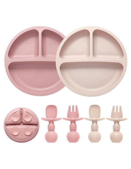 Juego de Alimentación de Silicona Eascrozn 2 Platos y Utensilios