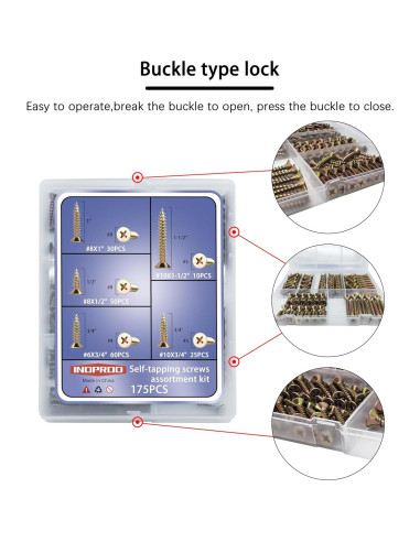 Kit de Tornillos de Madera Indprod 175 Piezas Galvanizados