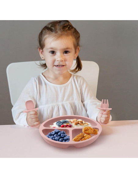 Juego de Alimentación de Silicona Eascrozn 2 Platos y Utensilios
