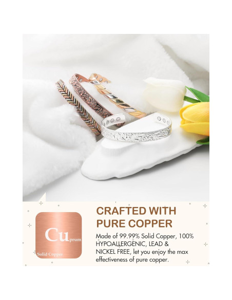 Pulsera Magnética de Cobre Feraco para Mujeres 99.99% Pura