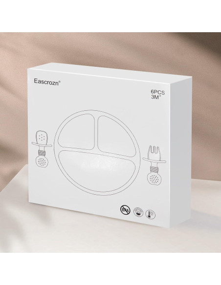 Juego de Alimentación de Silicona Eascrozn 2 Platos y Utensilios