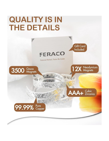 Pulsera Magnética de Cobre Feraco para Mujeres 99.99% Pura