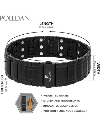 Pulsera Magnética de Titanio POLLDAN para Hombres 23 cm