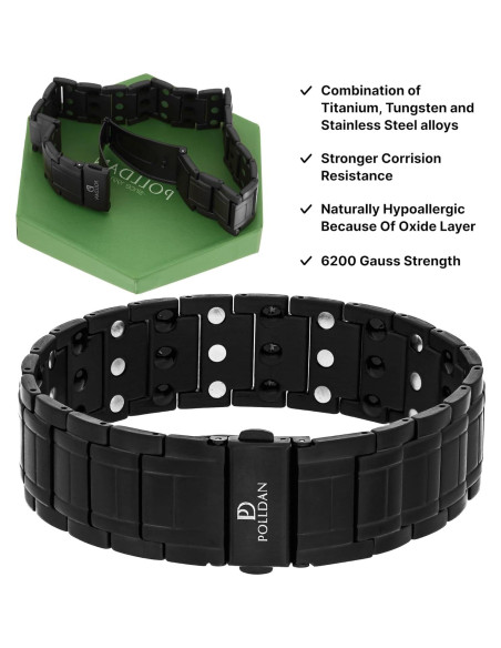 Pulsera Magnética de Titanio POLLDAN para Hombres 23 cm