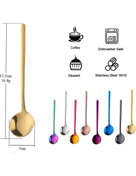 Juego de 8 Cucharas de Café TEHAHA Acero Inoxidable 13.5 cm