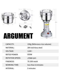 Molinillo Eléctrico de Granos SLONUVLND 150g 850W Acero Inoxidable 2