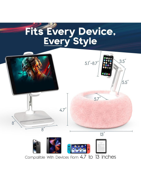 Soporte de Almohada 2-en-1 ShoppingAll para Tabletas 4.7"-13" Rosa