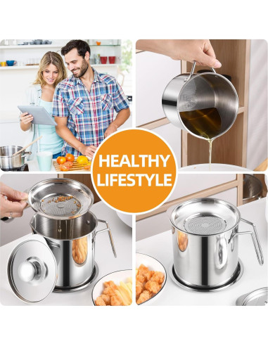 Contenedor de Grasa 1.8L DIY HOME Acero Inoxidable con Colador