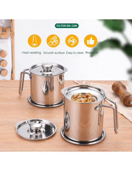 Contenedor de Grasa 1.8L DIY HOME Acero Inoxidable con Colador