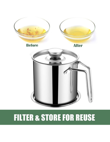 Contenedor de Grasa 1.8L DIY HOME Acero Inoxidable con Colador
