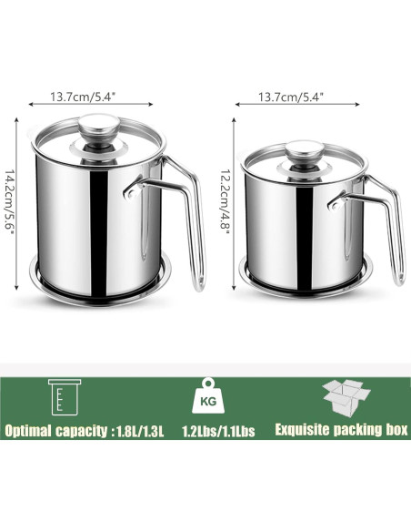 Contenedor de Grasa 1.8L DIY HOME Acero Inoxidable con Colador
