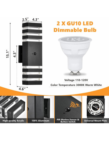 Luces de Pared Exteriores DASTOR con Sensor de Movimiento 3 Modos