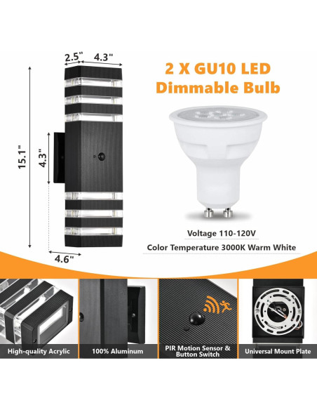Luces de Pared Exteriores DASTOR con Sensor de Movimiento 3 Modos