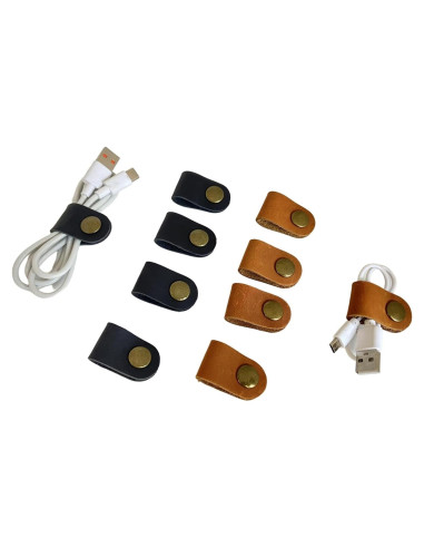 Organizador de Cables SIEVEN 10 Pcs Cuero Negro y Marrón