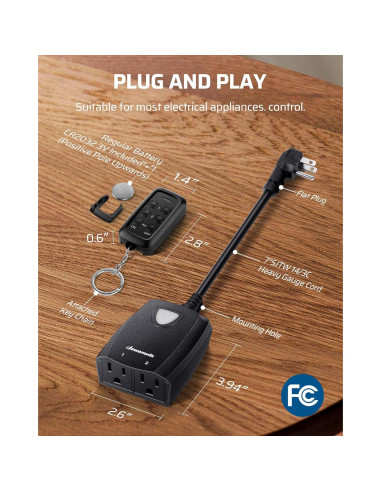 Enchufe Remoto Inalámbrico Dewenwils 2 Salidas 15A 30.48m