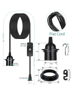 Cordón de Luz Colgante Zarnicy 4.88m E26/E27 Negro 2 Paquete 2