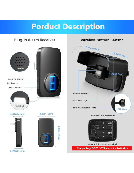 Alarma Inalámbrica Bistee ZJ-03-UK con Sensor de Movimiento