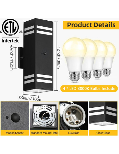 Luces de Pared Exteriores SHIMR con Sensor de Movimiento - 2 Paquete