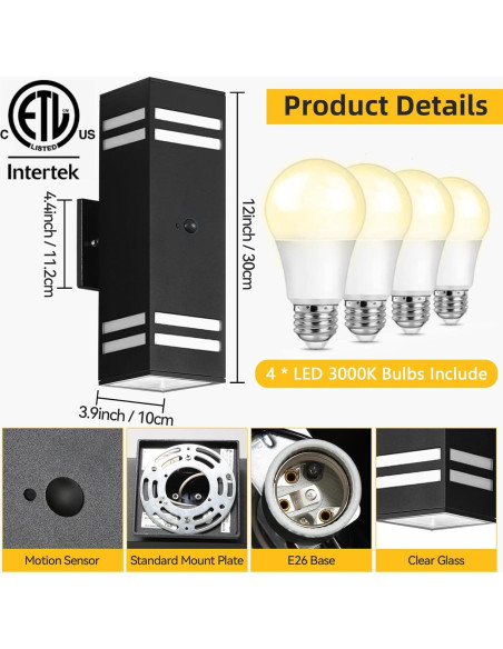 Luces de Pared Exteriores SHIMR con Sensor de Movimiento - 2 Paquete