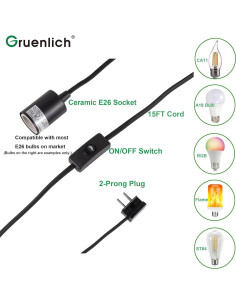 Luz Colgante Enchufable Gruenlich 15 Pies Negro 1-Pack 2