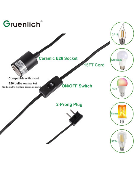 Luz Colgante Enchufable Gruenlich 15 Pies Negro 1-Pack