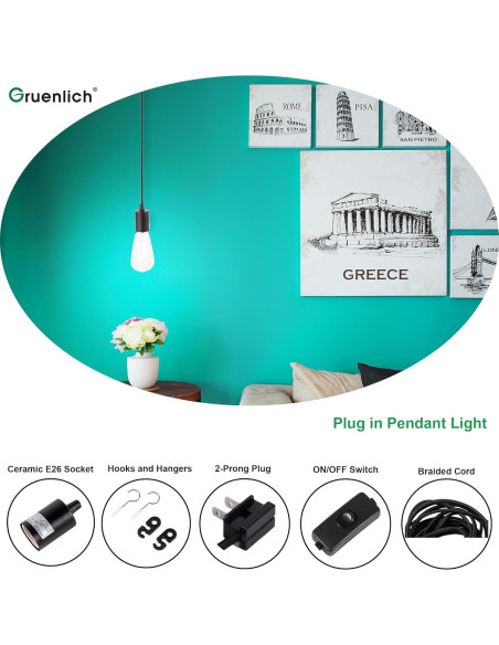 Luz Colgante Enchufable Gruenlich 15 Pies Negro 1-Pack