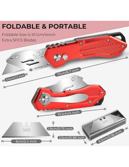 Cuchillo Utilitario Plegable Sykova 2 Paquetes Rojo y Azul