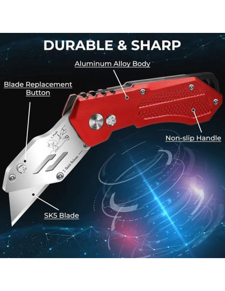 Cuchillo Utilitario Plegable Sykova 2 Paquetes Rojo y Azul