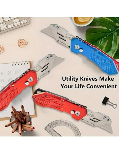 Cuchillo Utilitario Plegable Sykova 2 Paquetes Rojo y Azul