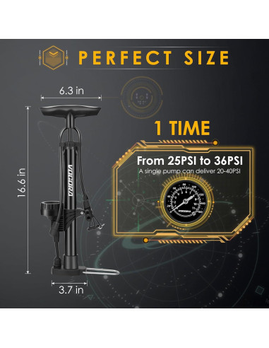 Bomba de Bicicleta VOGORA con Manómetro, Portátil, Doble Válvula