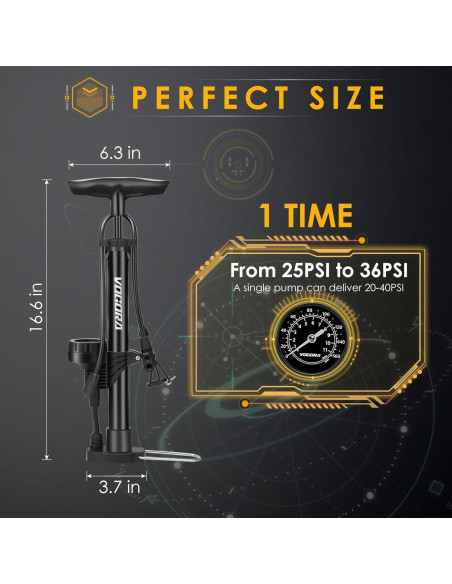 Bomba de Bicicleta VOGORA con Manómetro, Portátil, Doble Válvula